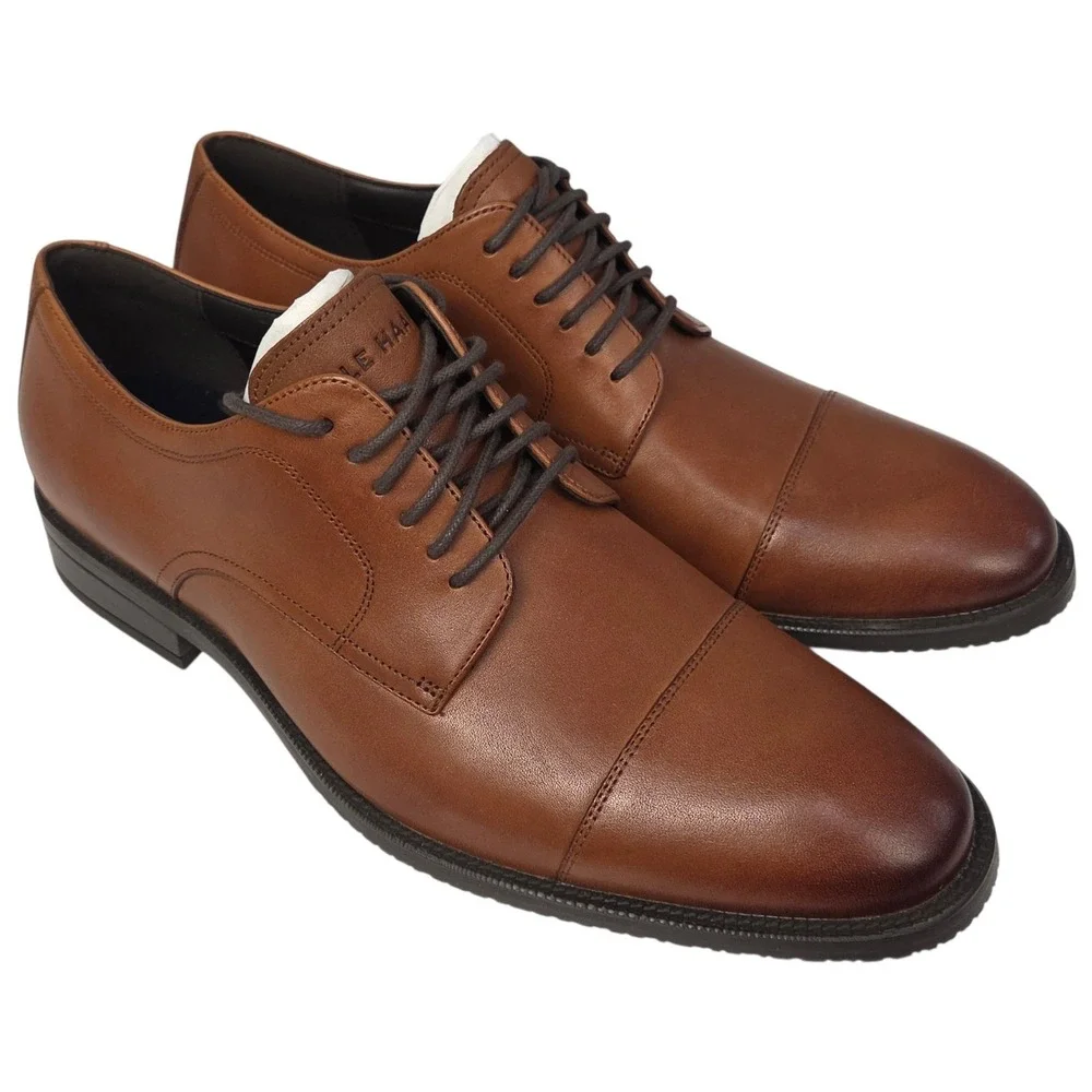 Cole Haan Cap Toe Oxford Dress Shoes Mens 8 Brown British Tan Leather Modern NEW